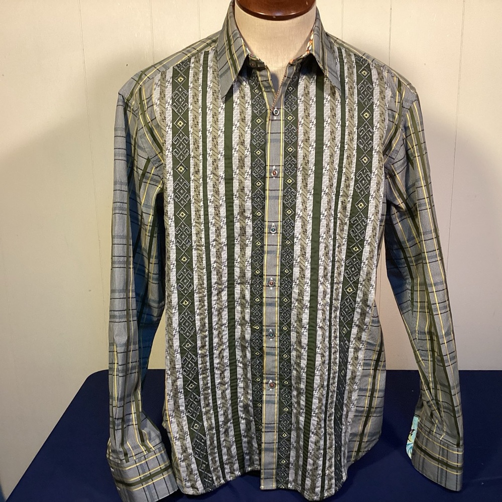 Robert Graham gray and yellow button down long sleeve Men’s shirt size XL
